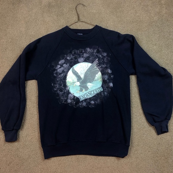 Vtg Bald Eagle Graphic Navy Crew Neck - Picture 1 of 5